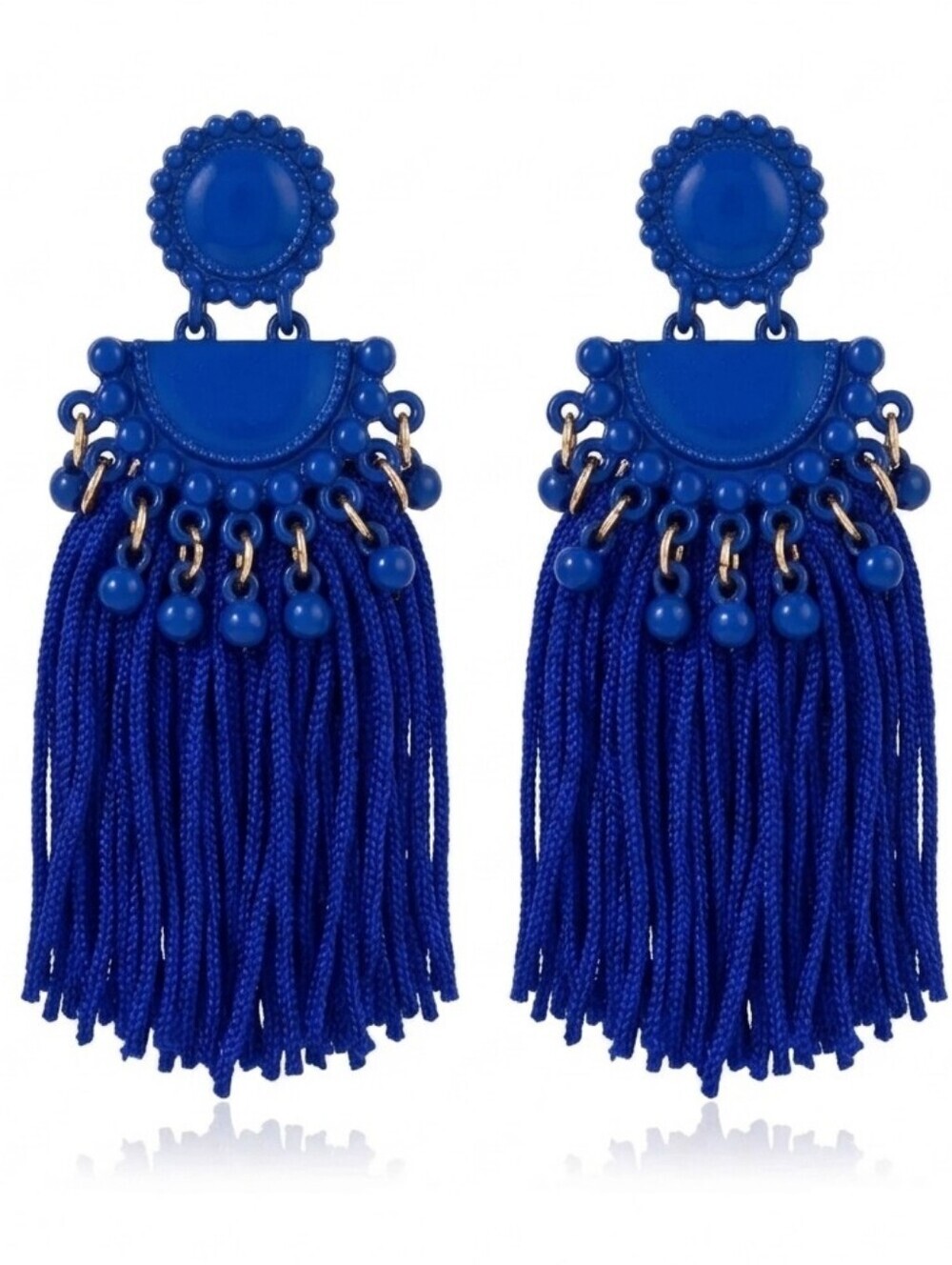 🆕️ Vintage Bold Fringe Tassel Earrings NWOT Navy Dark Blue